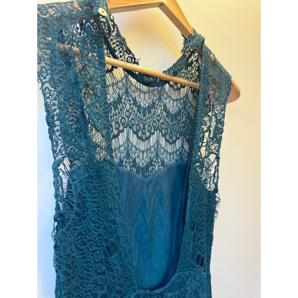 Rare Free‎ People Teal Blue Lace Cap Sleeve Mini Dress Size S Darling! - Picture 2 of 4